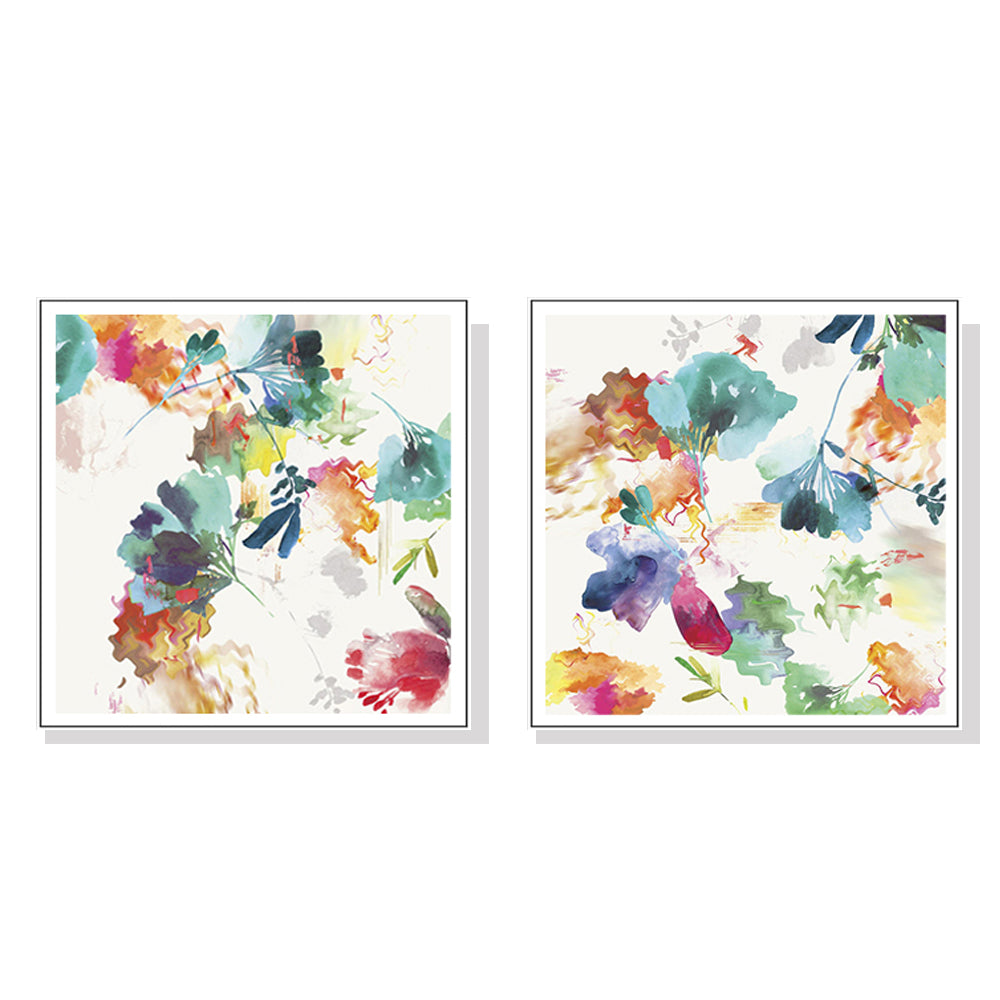 Wall Art Glitchy Floral 2 Sets White Frame Canvas for Home Decor and Living Room