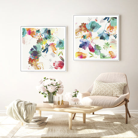 Wall Art Glitchy Floral 2 Sets White Frame Canvas for Home Decor and Living Room