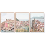 Wall Art Italy Cinque Terre 3 Sets Wood Frame Canvas Triptych Decorative Prints