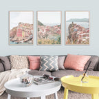 Wall Art Italy Cinque Terre 3 Sets Wood Frame Canvas Triptych Decorative Prints