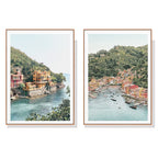 Wall Art Italy Coast 2 Sets Wood Frame Canvas for Home Decor Living Room