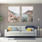 Wall Art Italy Positano 2 Sets Wood Frame Canvas Prints for Home Decoration