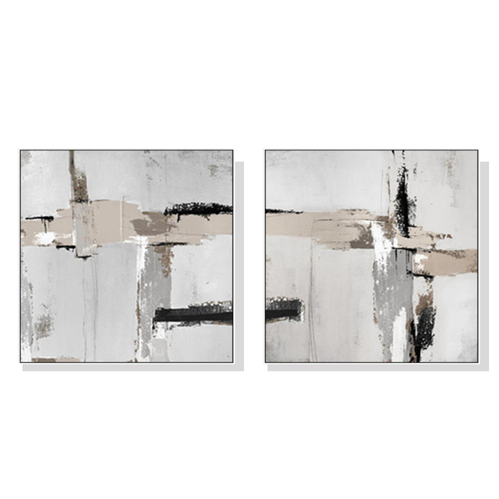 Wall Art Neutral Abstract White Frame Canvas Set - Modern Minimalist Décor