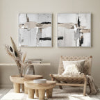 Wall Art Neutral Abstract White Frame Canvas Set - Modern Minimalist Décor