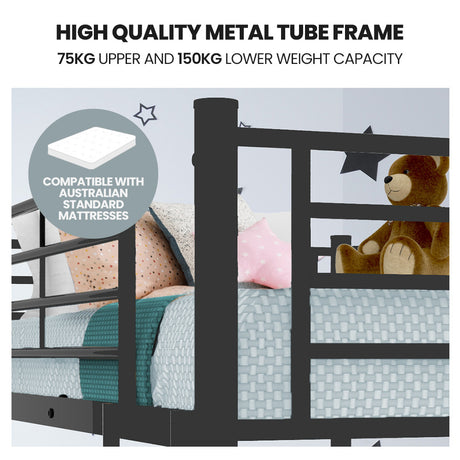 Kingston Slumber Metal Single over Double Bunk Bed Frame, Dark Matte Grey