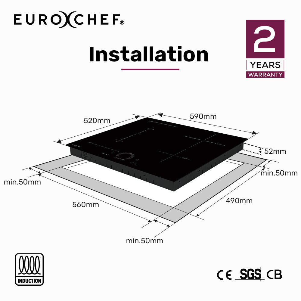 60cm 4 Zone Induction Cooktop with FlexZone