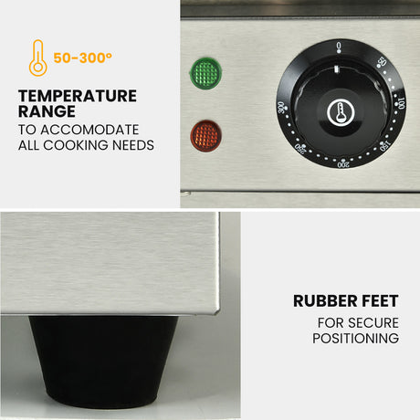 THERMOMATE Commercial Electric Griddle TH-G04, 2400W 55x35cm Half Ribbed Surface