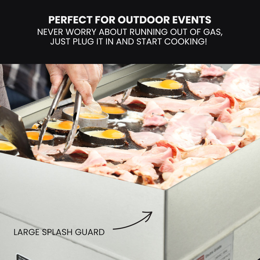 THERMOMATE Commercial Electric Griddle TH-G04, 2400W 55x35cm Half Ribbed Surface