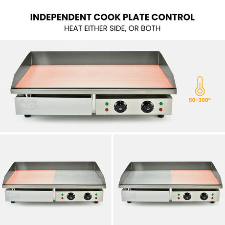 THERMOMATE Commercial Electric Griddle TH-G05, 4400W 73x37cm Flat Cooking Surface