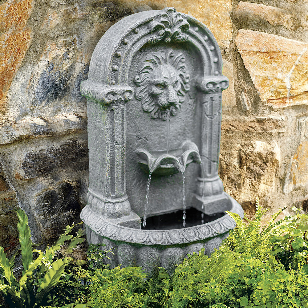 Solar Powered Lion Head Water Feature Fountain