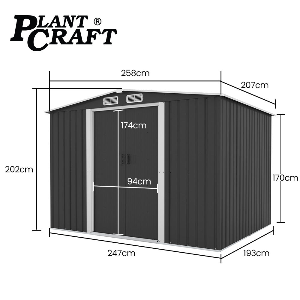 PlantCraft Galvanised Steel Garden Shed - 2.58m x 2.07m