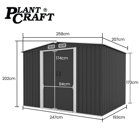PlantCraft Galvanised Steel Garden Shed - 2.58m x 2.07m