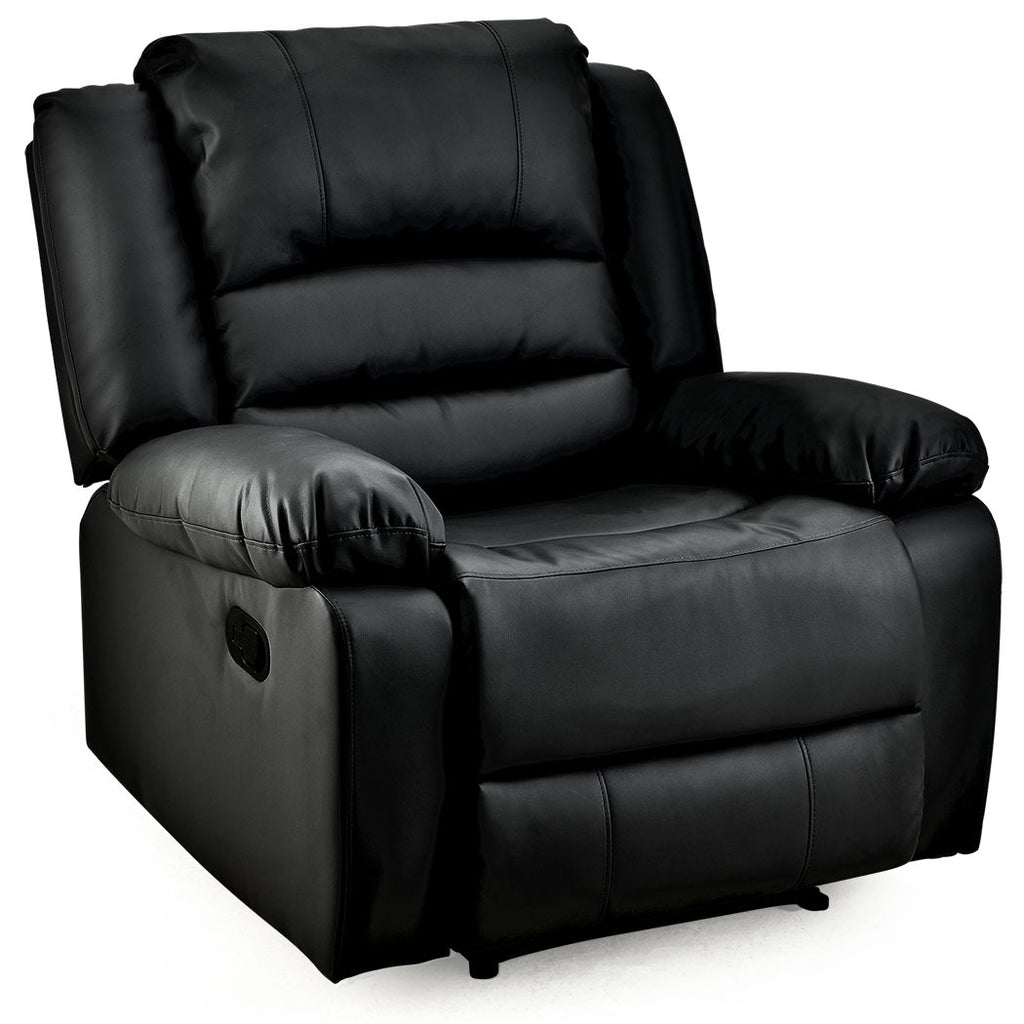 Fortia Luxury Recliner Lounge Chair – Black Faux Leather Armchair for Home Theatre and Relaxation