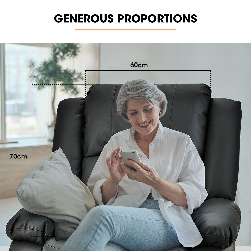 Fortia Luxury Recliner Lounge Chair – Black Faux Leather Armchair for Home Theatre and Relaxation