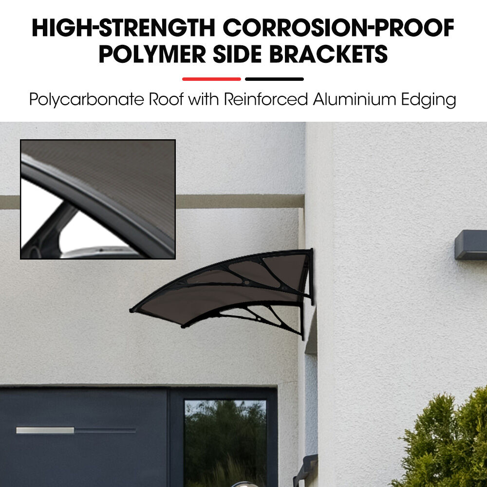 SHADE SHIELD 1x1m Aluminium Exterior Awning, Black DIY External UV Rain Protection Grey Tinted Polycarbonate Canopy Cover