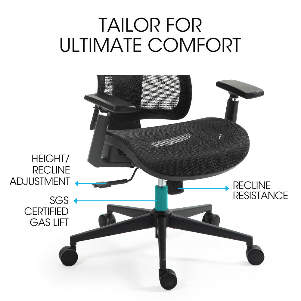 Fortia Ergonomic Office Desk Chair - Black Mesh