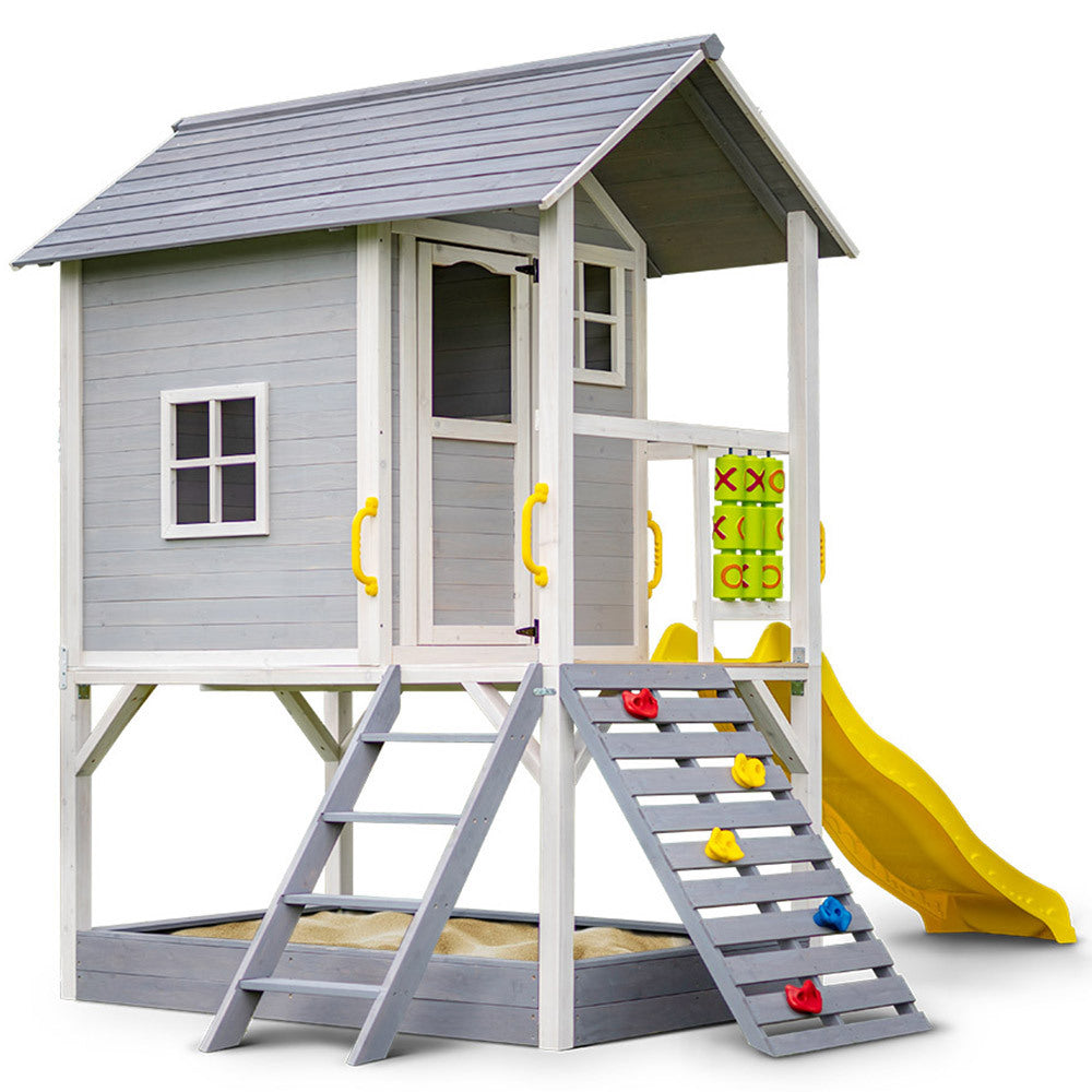 Rovo Kids Wooden Tower Cubby House with Slide