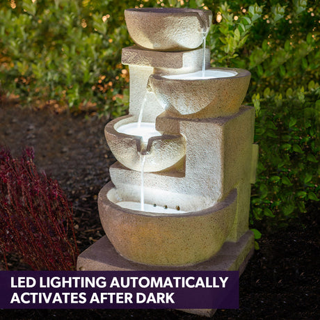 Elegant 4 Bowl Solar Fountain with LED Lights