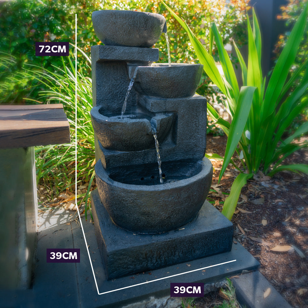 Elegant 4-Bowl Solar Fountain with LED Lights