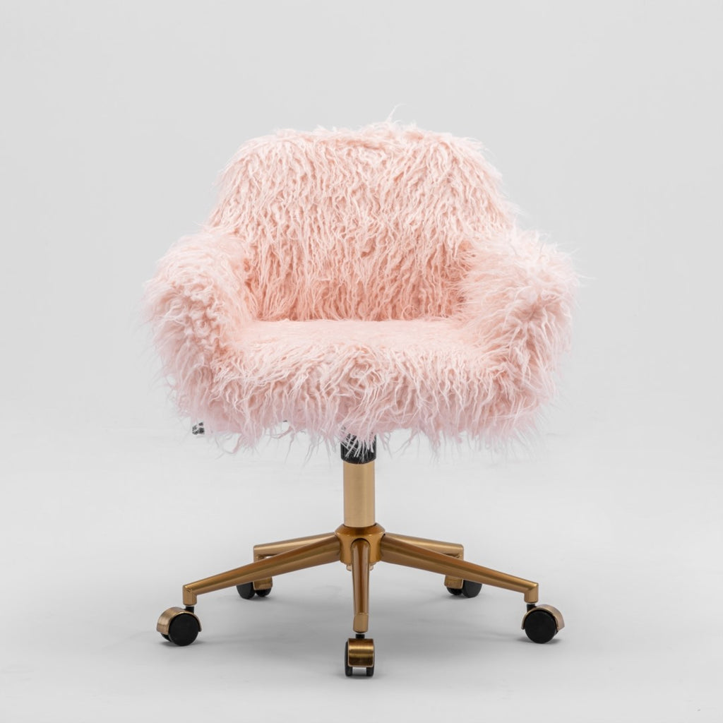 Fluffy Pink Faux Fur Swivel Office Chair