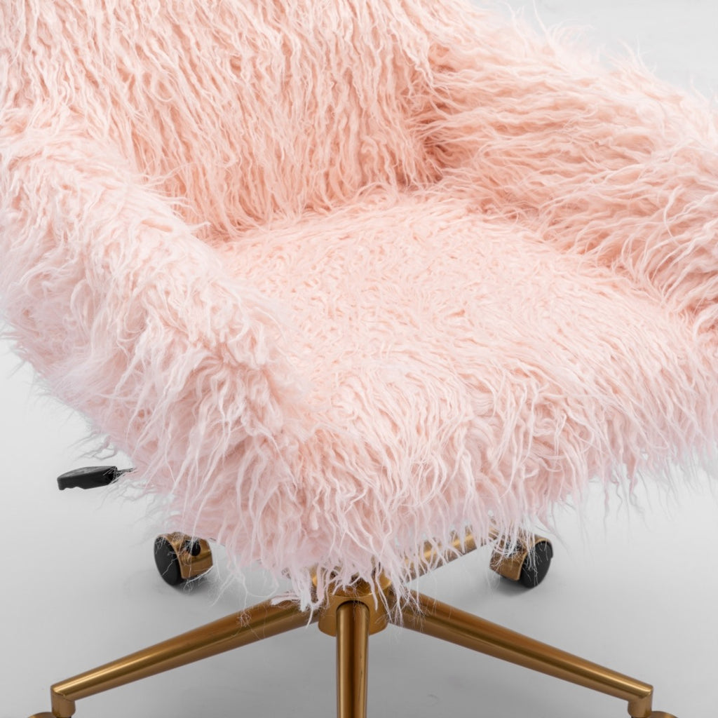 Fluffy Pink Faux Fur Swivel Office Chair