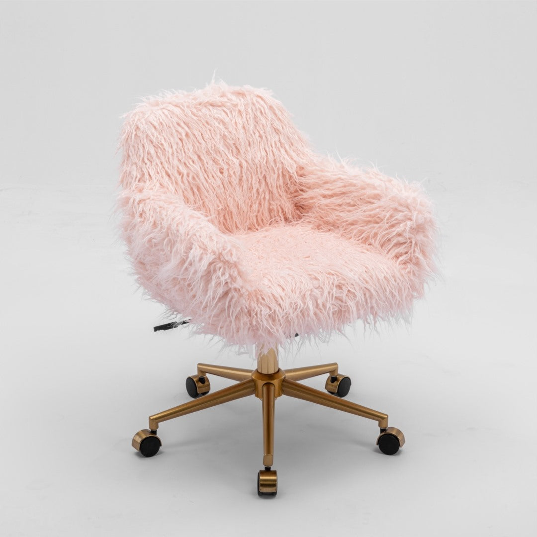 Fluffy Pink Faux Fur Swivel Office Chair