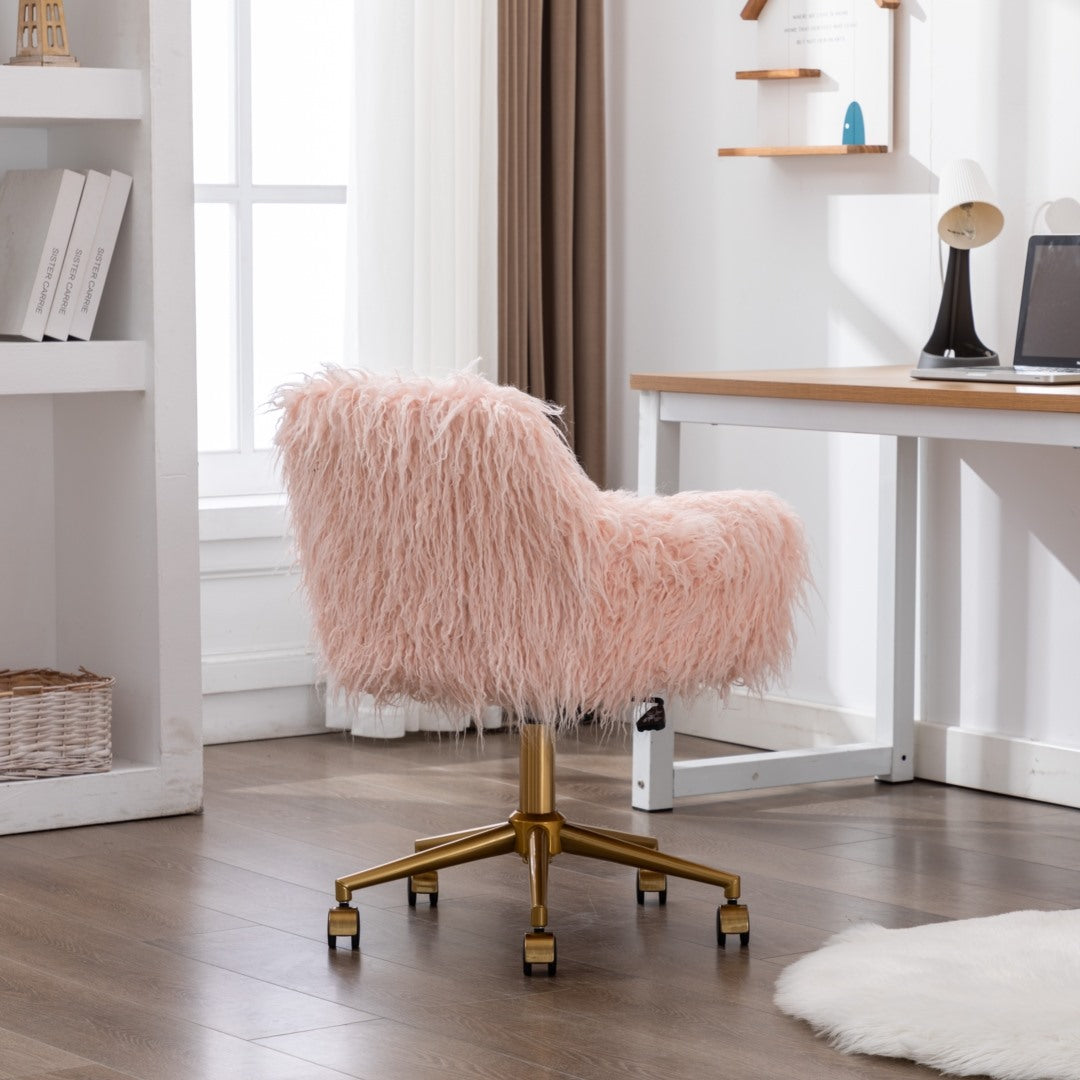 Fluffy Pink Faux Fur Swivel Office Chair