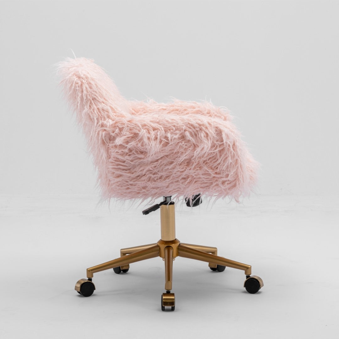 Fluffy Pink Faux Fur Swivel Office Chair