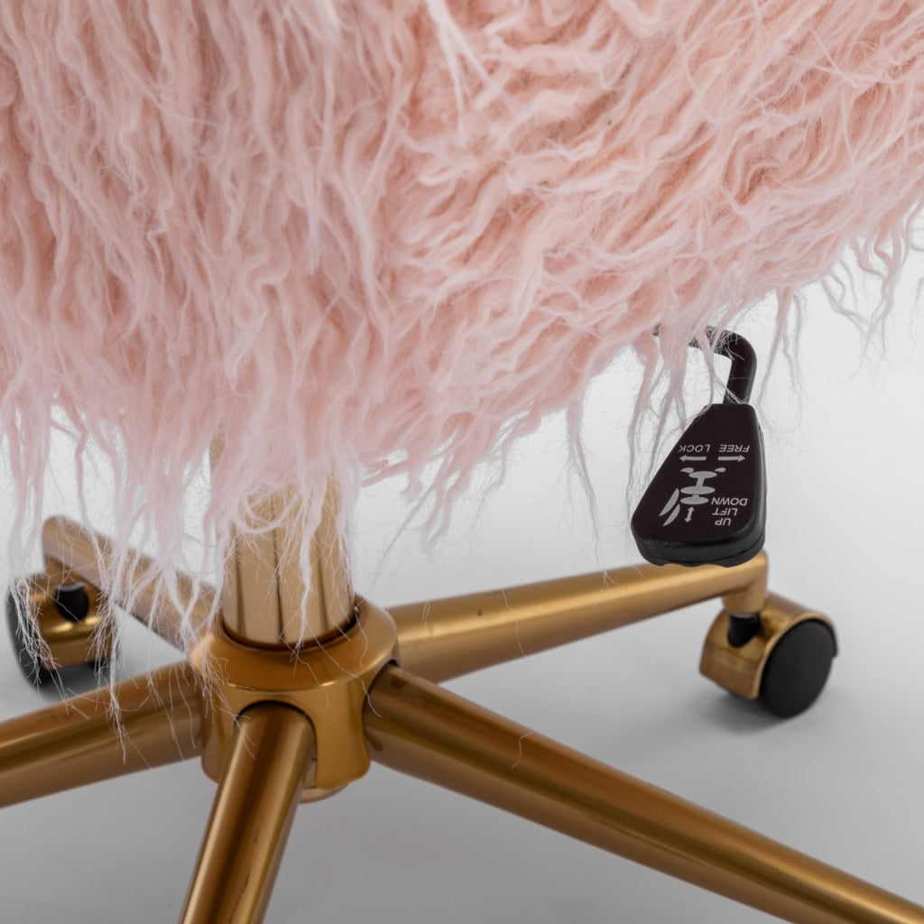 Fluffy Pink Faux Fur Swivel Office Chair