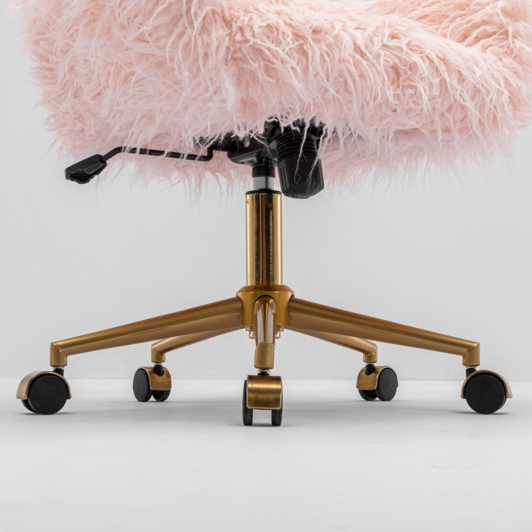 Fluffy Pink Faux Fur Swivel Office Chair