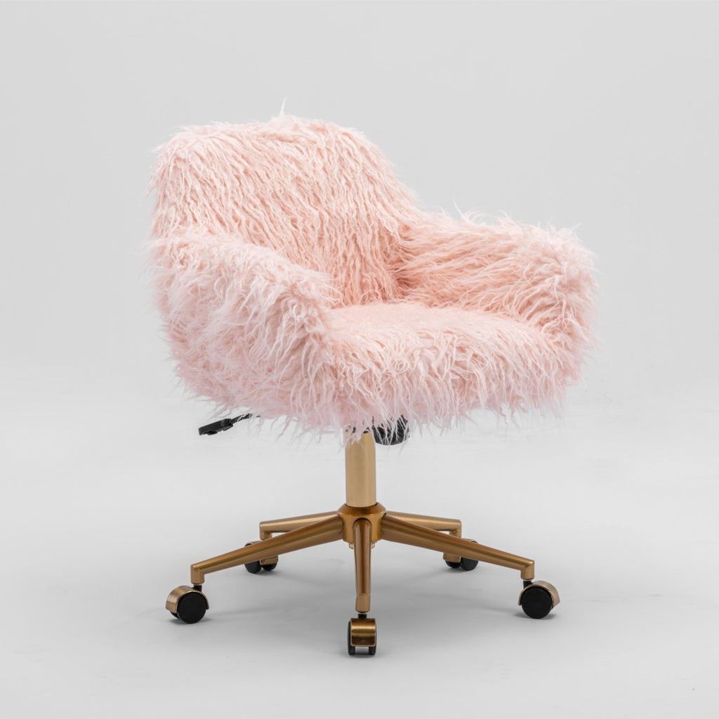 Fluffy Pink Faux Fur Swivel Office Chair