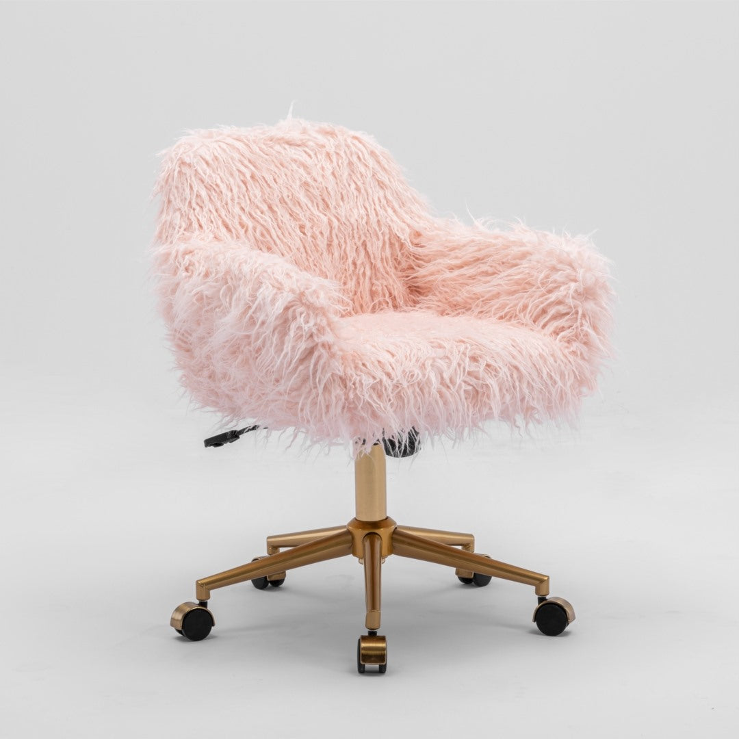 Fluffy Pink Faux Fur Swivel Office Chair