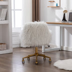 Fluffy White Faux Fur Swivel Desk Chair