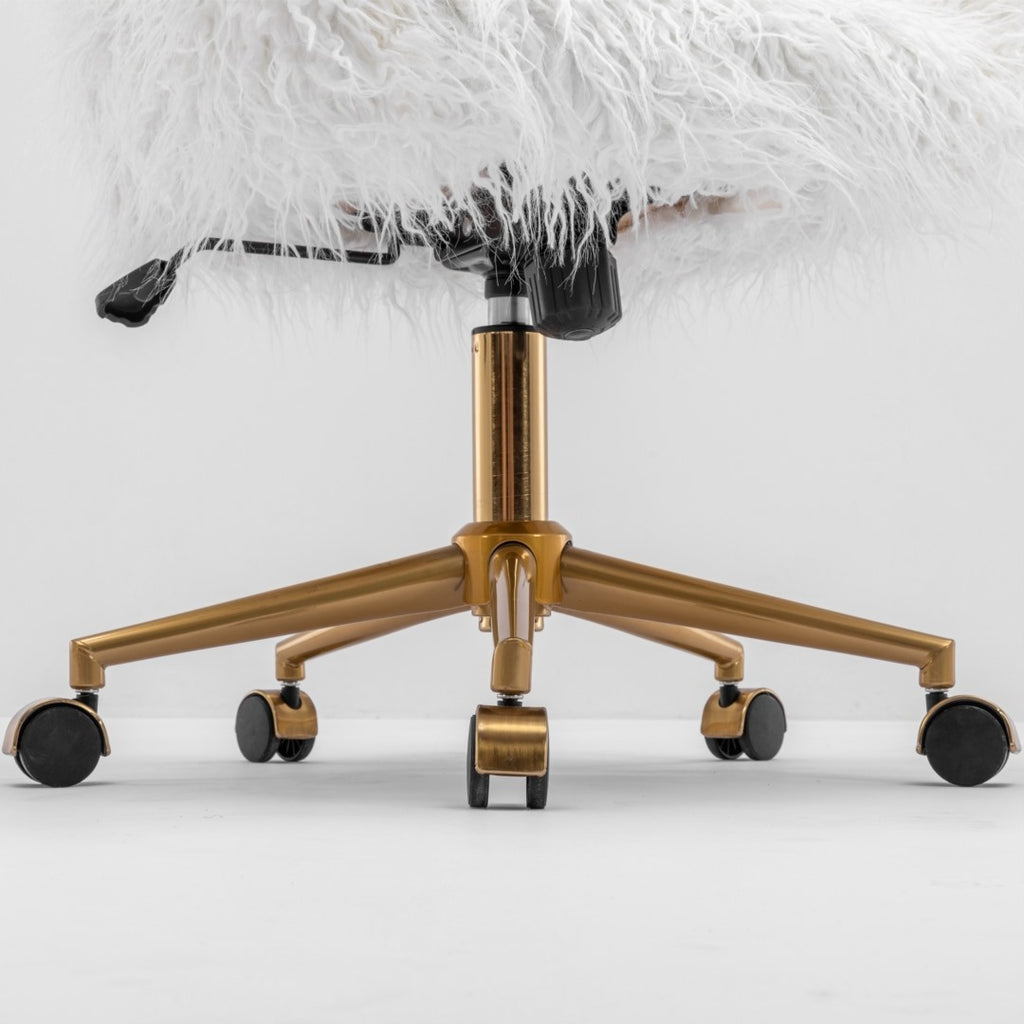 Fluffy White Faux Fur Swivel Desk Chair