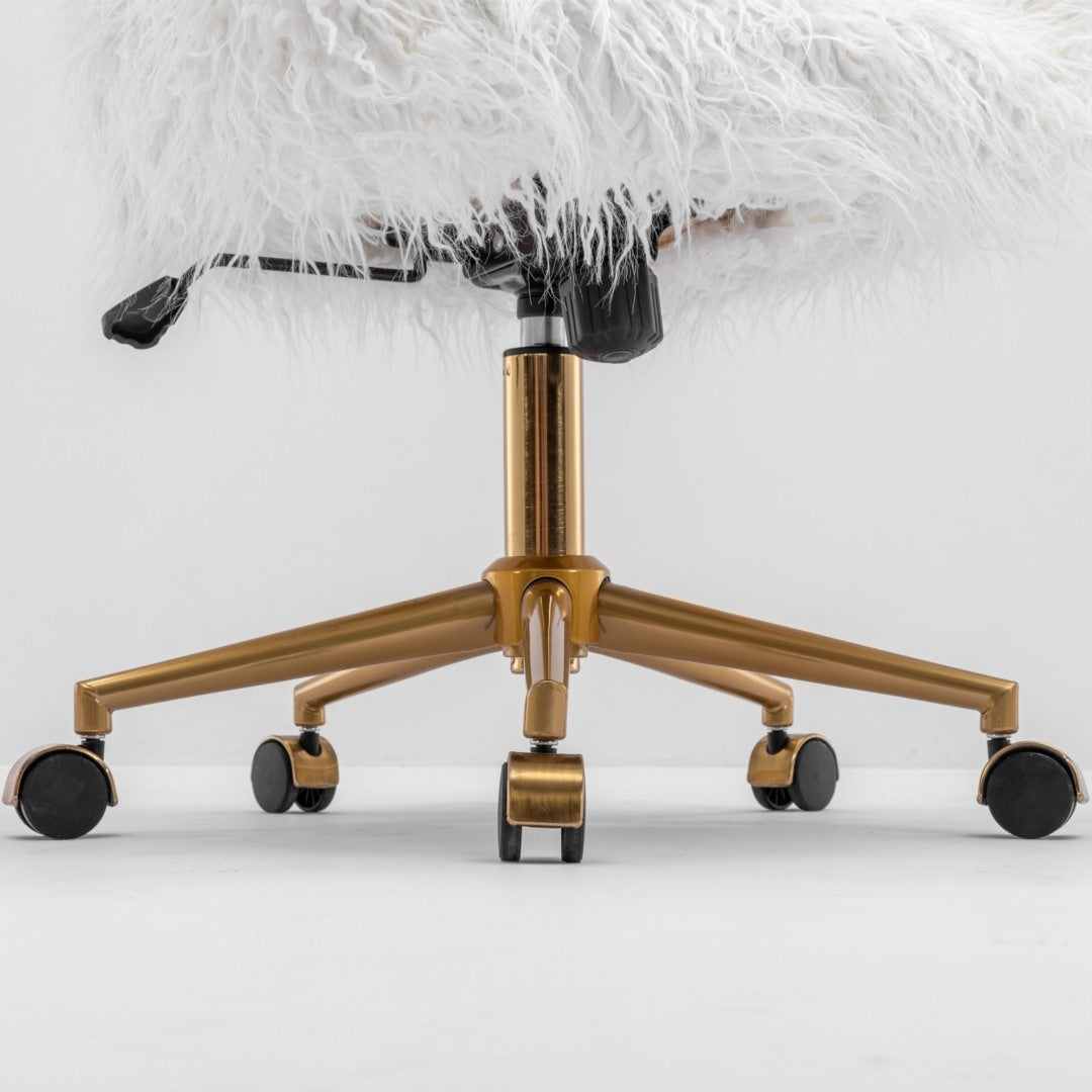 Fluffy White Faux Fur Swivel Desk Chair