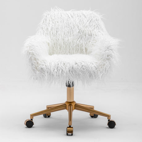 Fluffy White Faux Fur Swivel Desk Chair