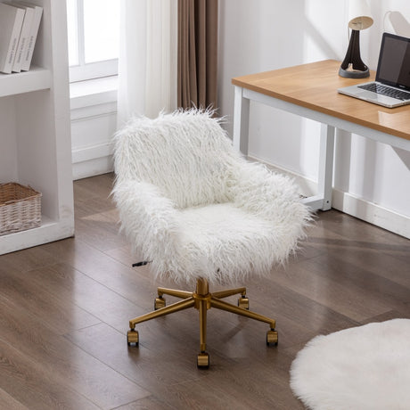 Fluffy White Faux Fur Swivel Desk Chair