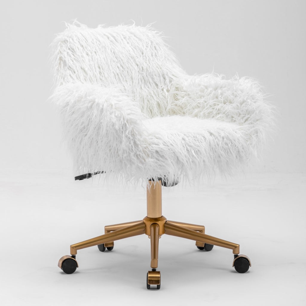 Fluffy White Faux Fur Swivel Desk Chair