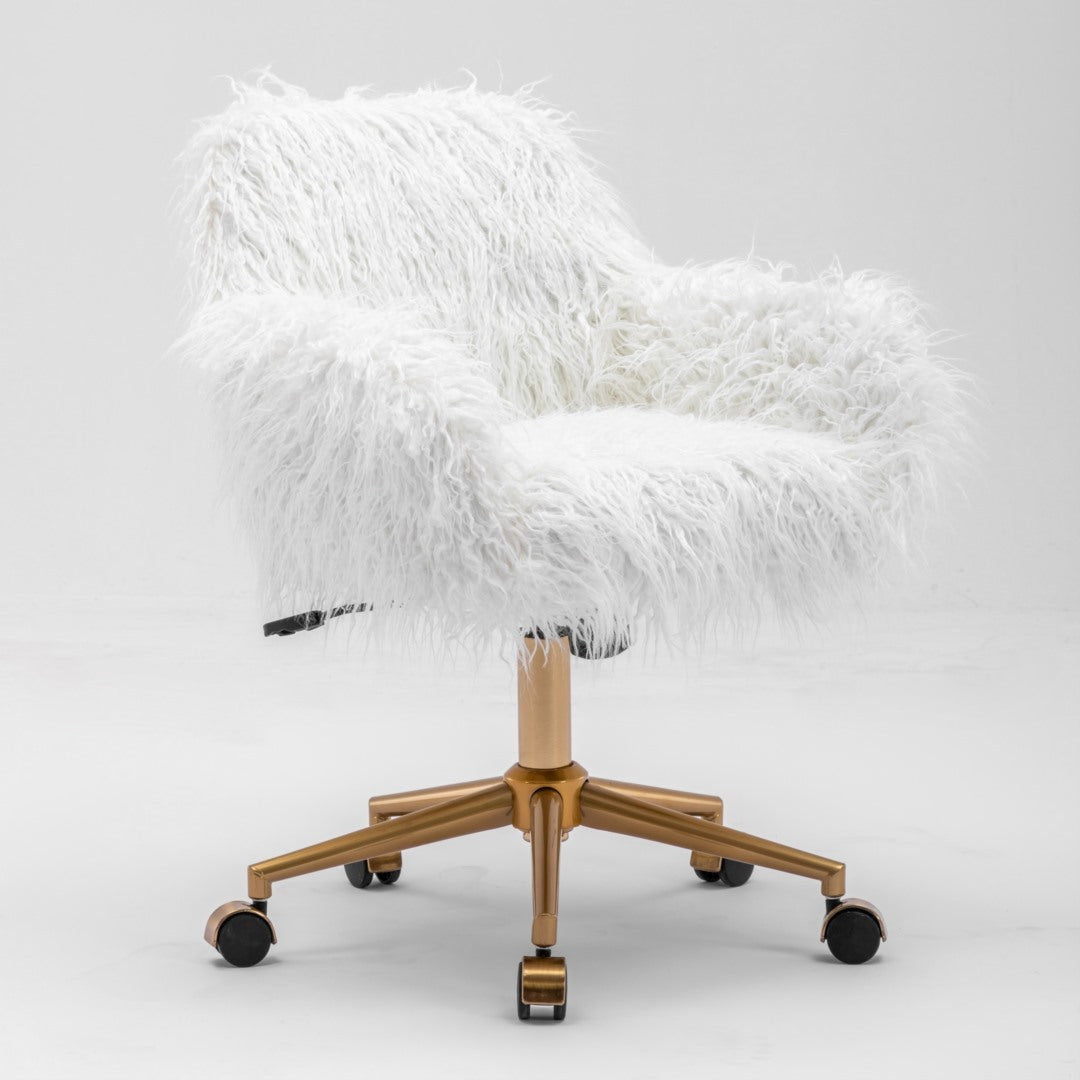 Fluffy White Faux Fur Swivel Desk Chair