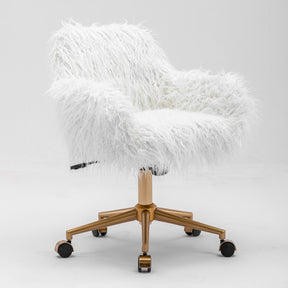 Fluffy White Faux Fur Swivel Desk Chair