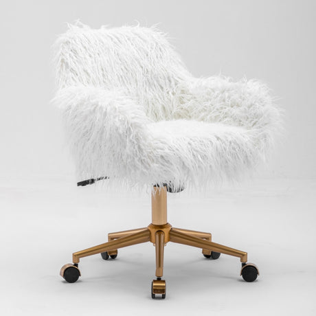 Fluffy White Faux Fur Swivel Desk Chair