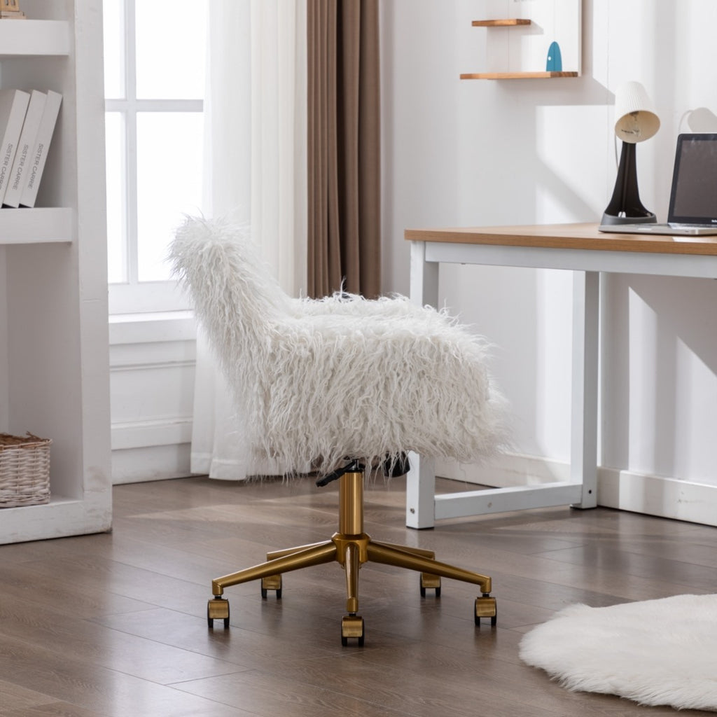 Fluffy White Faux Fur Swivel Desk Chair