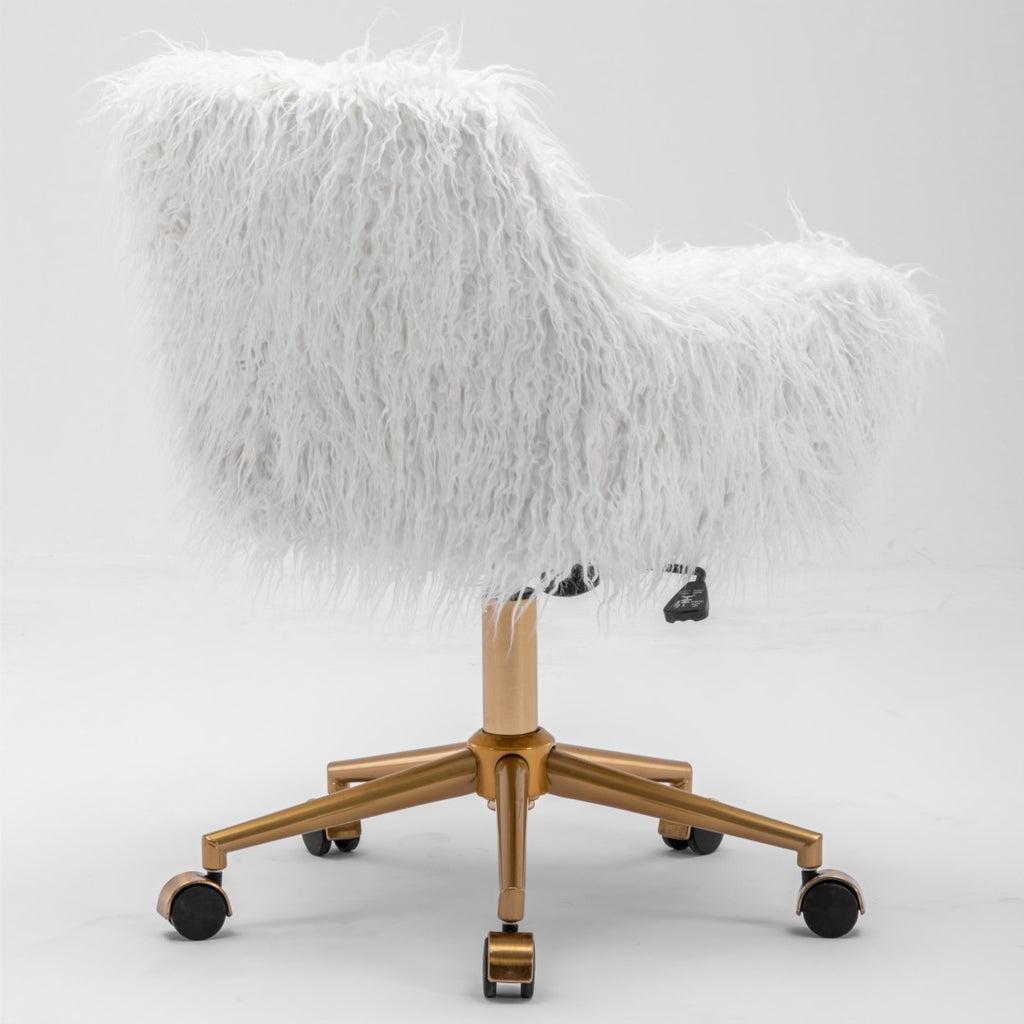 Fluffy White Faux Fur Swivel Desk Chair