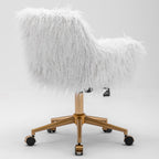 Fluffy White Faux Fur Swivel Desk Chair