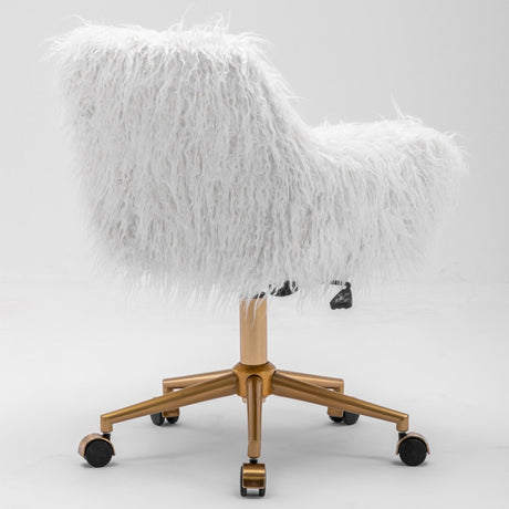 Fluffy White Faux Fur Swivel Desk Chair