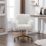 Fluffy White Faux Fur Swivel Desk Chair