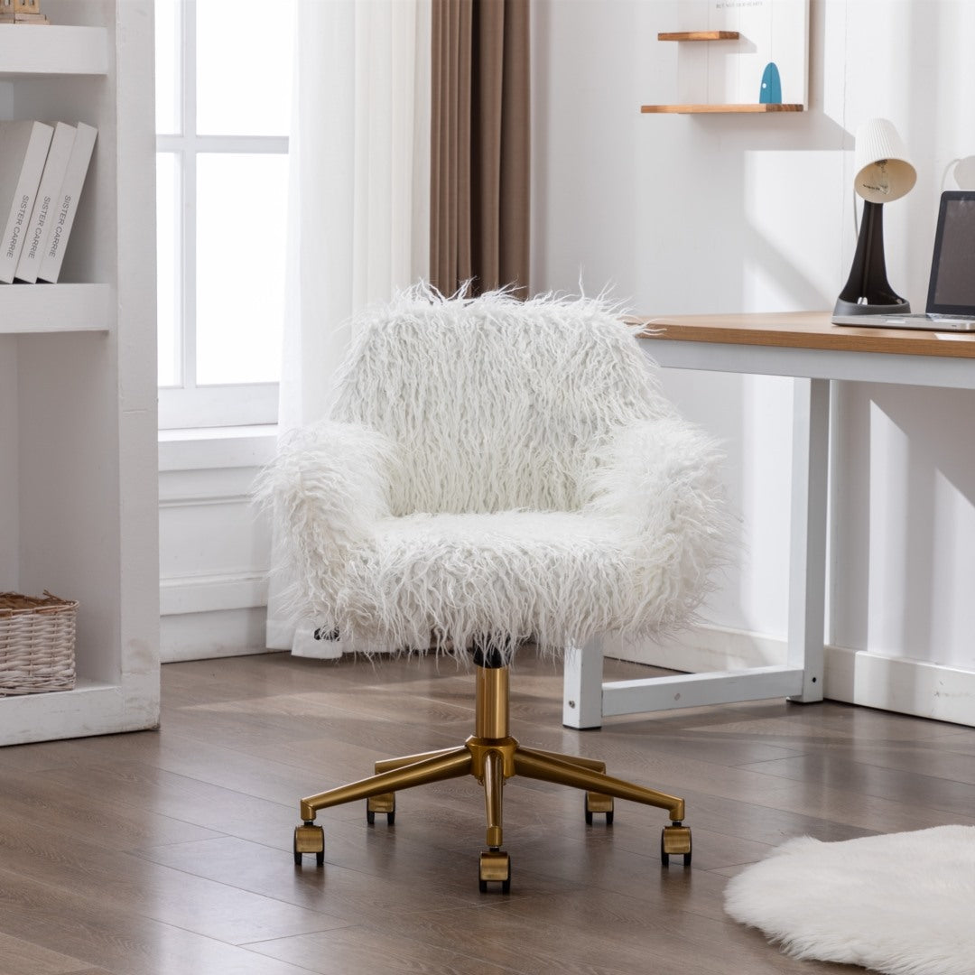 Fluffy White Faux Fur Swivel Desk Chair