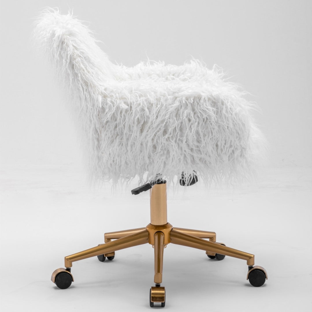 Fluffy White Faux Fur Swivel Desk Chair