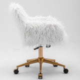 Fluffy White Faux Fur Swivel Desk Chair