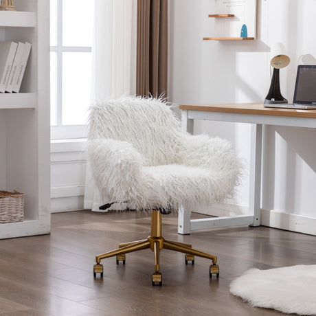 Fluffy White Faux Fur Swivel Desk Chair
